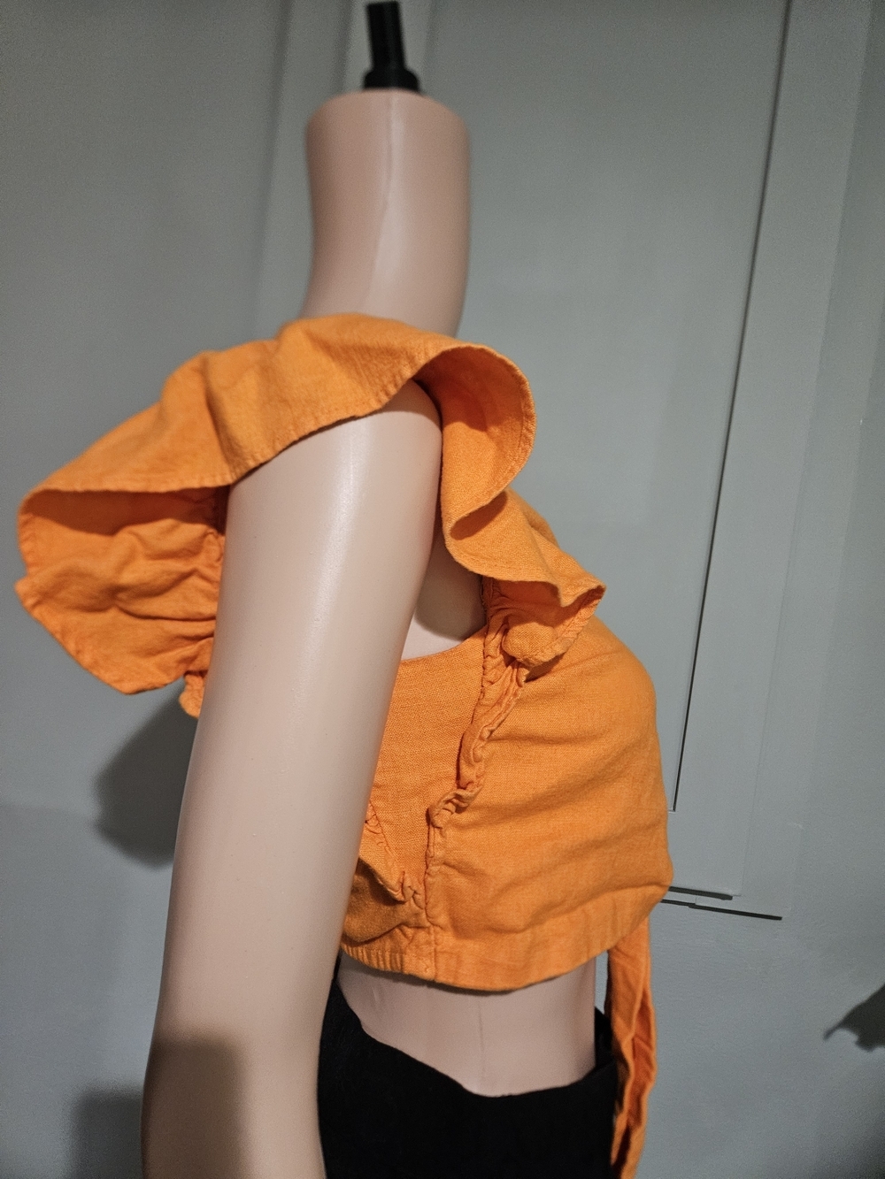 Abercrombie Orange Linen Tie Front Top Ruffle Sleeve Crop Euro Summer. XS - Picture 14 of 16